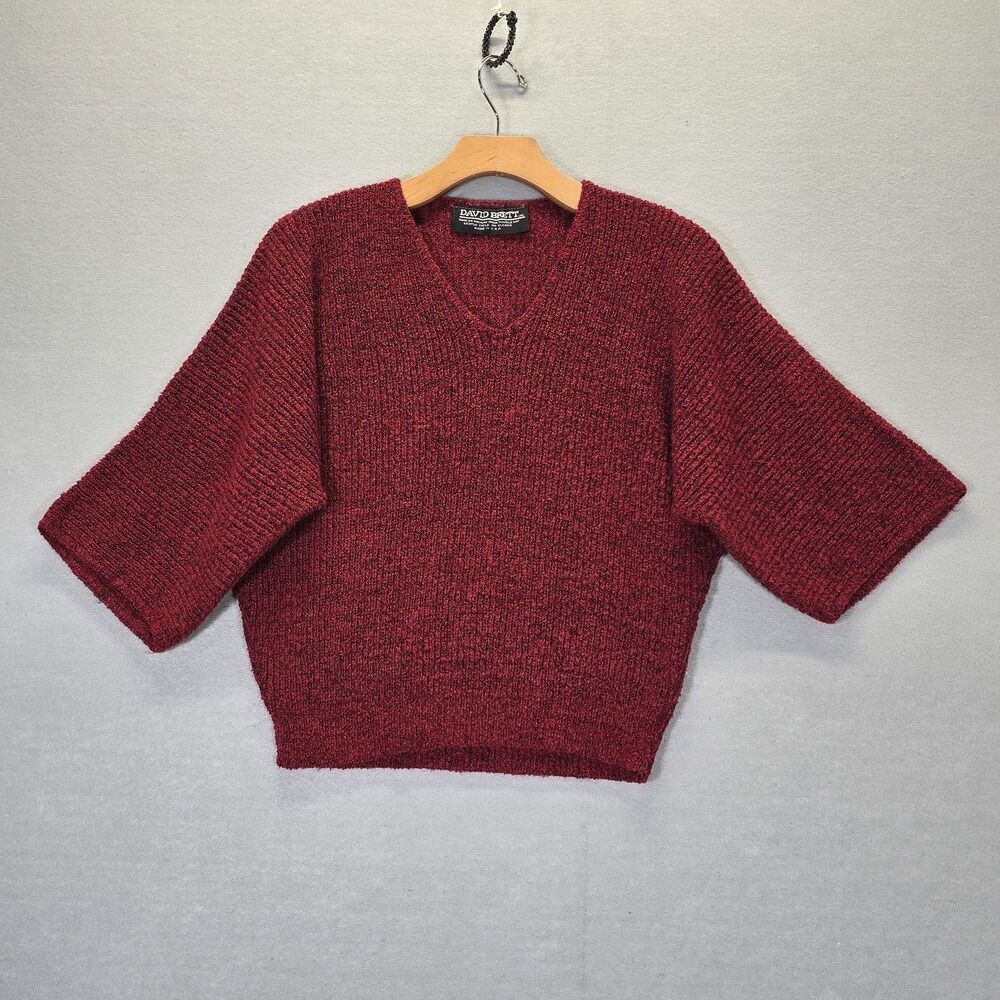 David Brett Sweater Vintage V-Neck Short Sleeve Pullover Burgundy Womens S